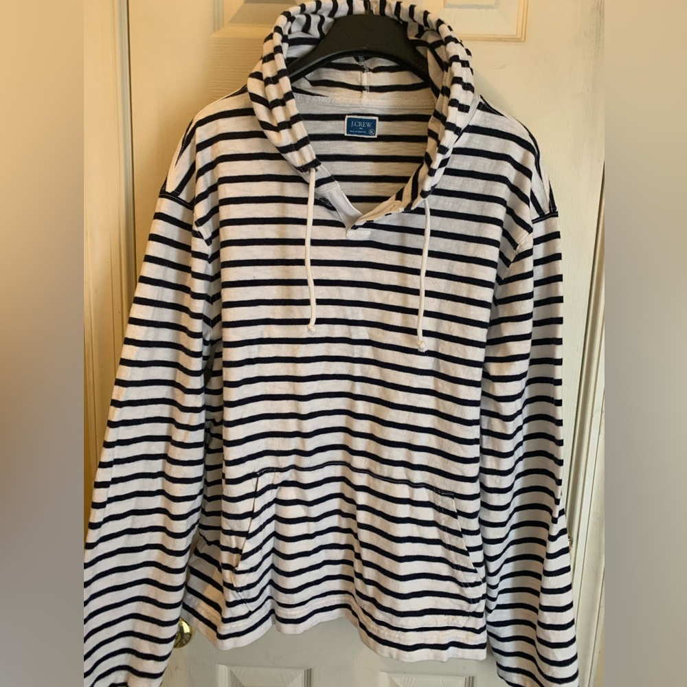 J Crew Striped white blue Cotton Hoodie, size XL